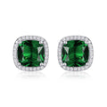 Sterling Silver Cushion Shaped Green Stud Earrings