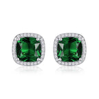 Sterling Silver Cushion Shaped Green Stud Earrings
