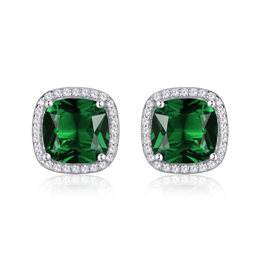 Sterling Silver Cushion Shaped Green Stud Earrings