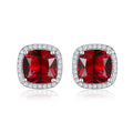 Sterling Silver Cushion Shaped Red Stud Earrings