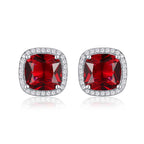 Sterling Silver Cushion Shaped Red Stud Earrings