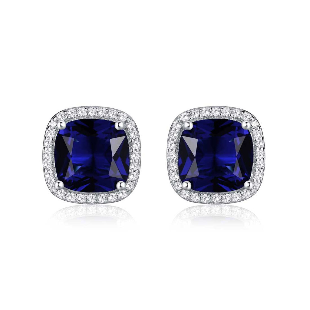 Sterling Silver Cushion Shaped Blue Stud Earrings