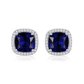 Sterling Silver Cushion Shaped Blue Stud Earrings