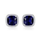 Sterling Silver Cushion Shaped Blue Stud Earrings