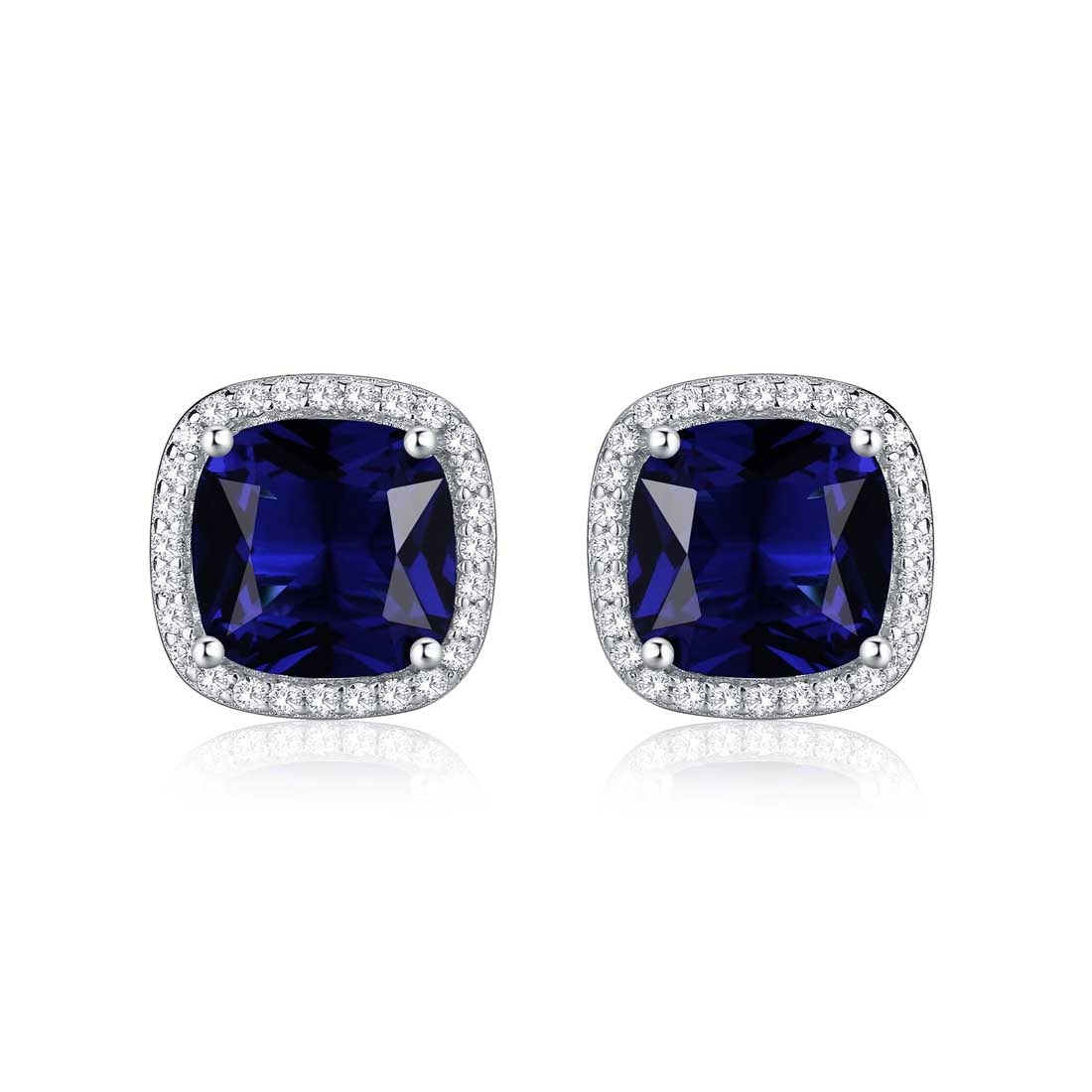Sterling Silver Cushion Shaped Blue Stud Earrings