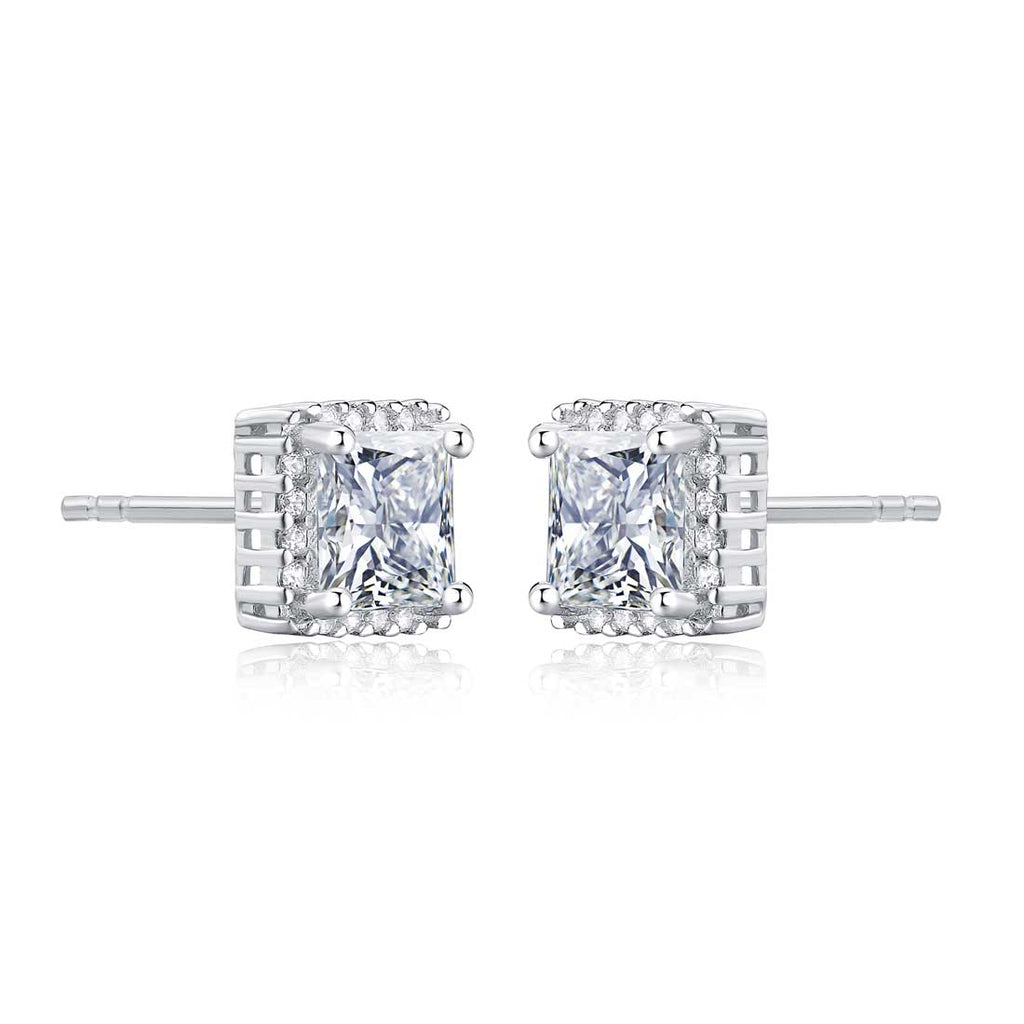 Sterling Silver Square Shaped Cubic Zirconia Stud Earrings
