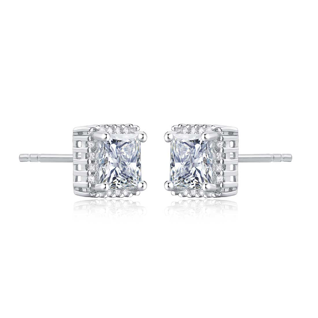 Sterling Silver Square Shaped Cubic Zirconia Stud Earrings