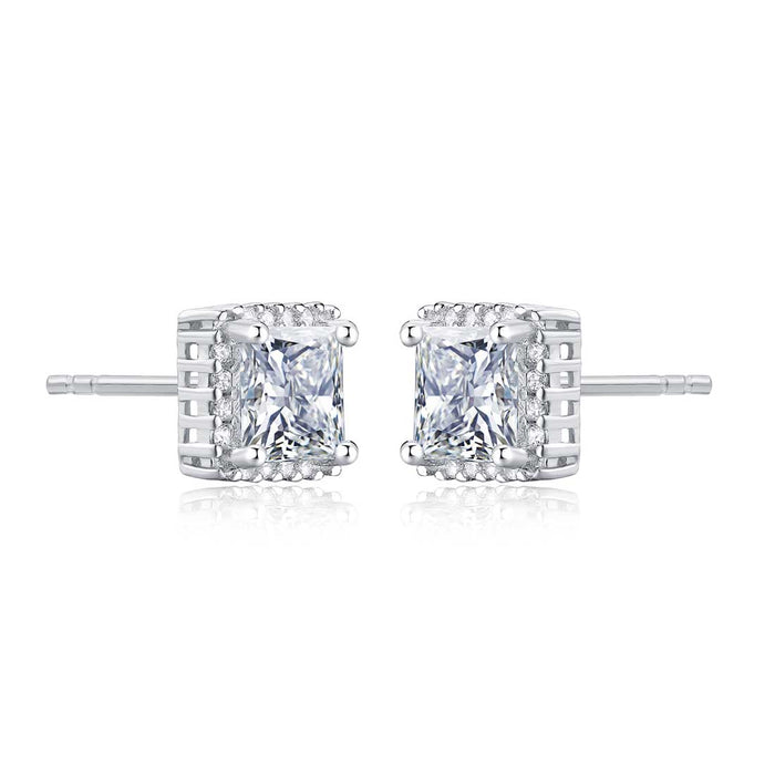 Sterling Silver Square Shaped Cubic Zirconia Stud Earrings