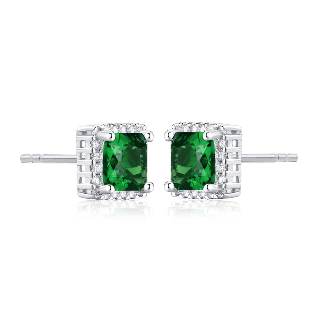Sterling Silver Square Shaped Green Stud Earrings