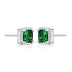 Sterling Silver Square Shaped Green Stud Earrings