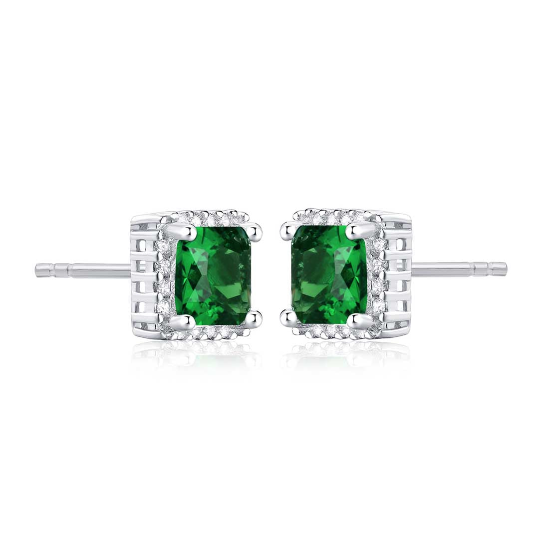 Sterling Silver Square Shaped Green Stud Earrings