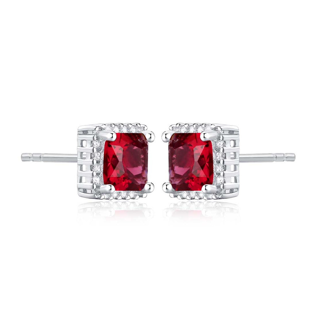 Sterling Silver Square Shaped Red Stud Earrings