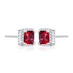 Sterling Silver Square Shaped Red Stud Earrings