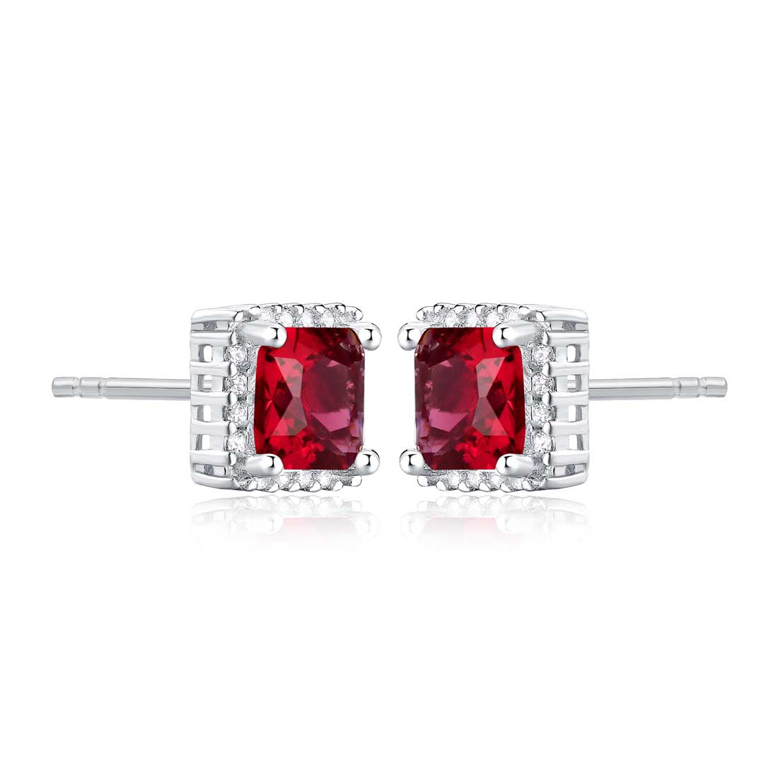 Sterling Silver Square Shaped Red Stud Earrings