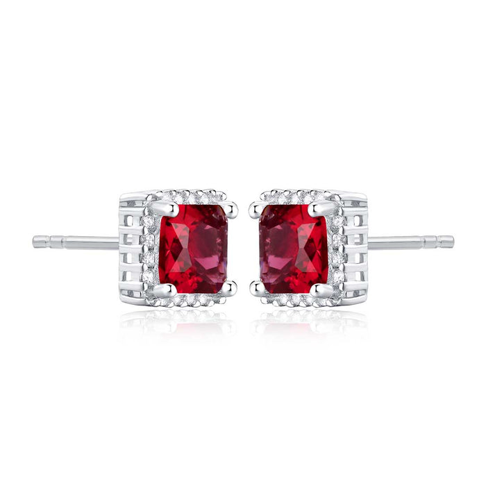Sterling Silver Square Shaped Red Stud Earrings