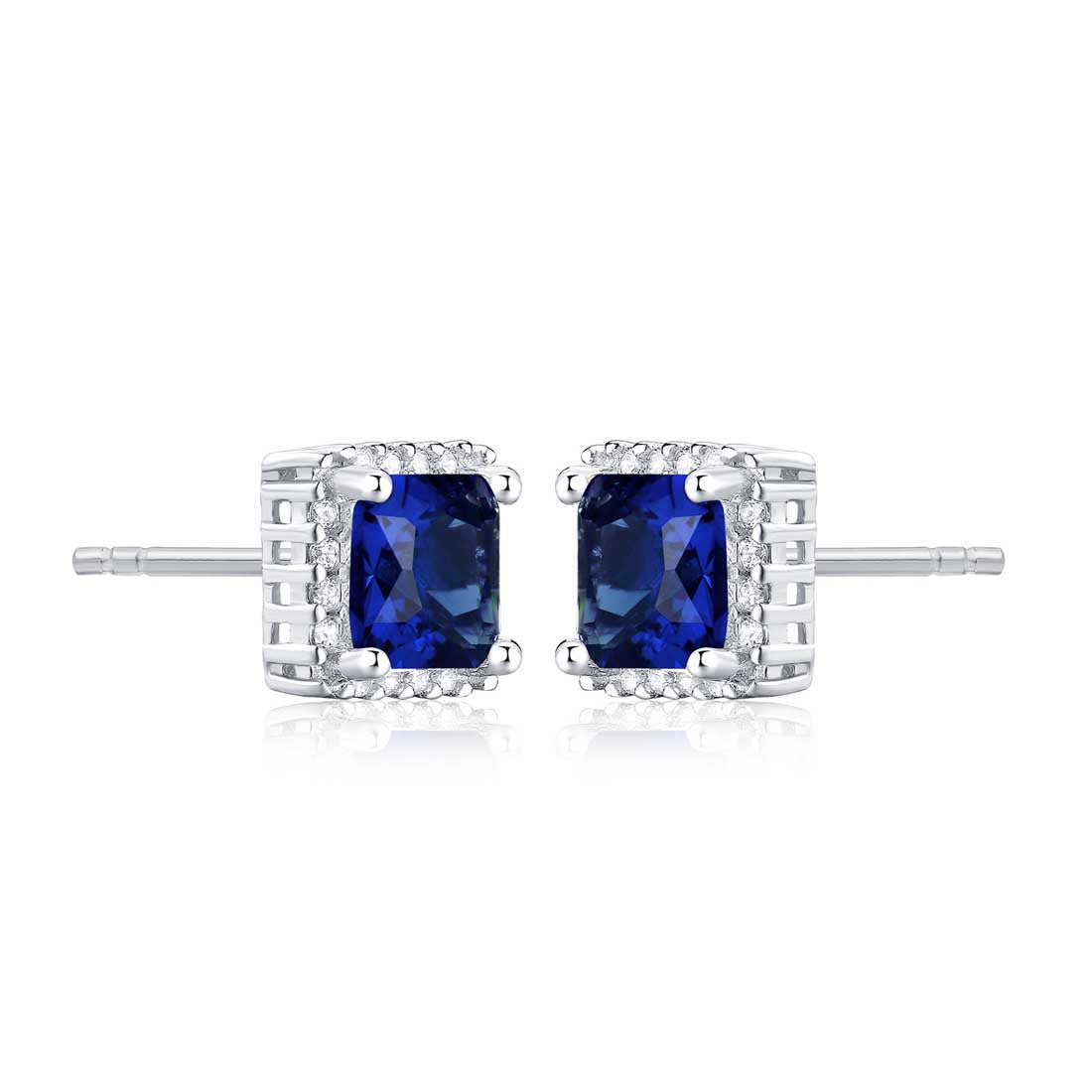 Sterling Silver Dark Blue Square Shaped Stud Earrings