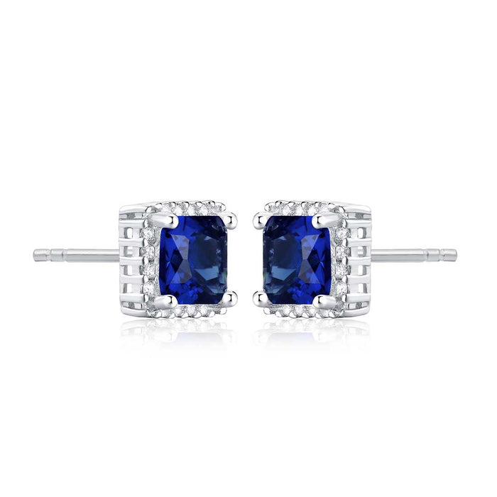 Sterling Silver Dark Blue Square Shaped Stud Earrings