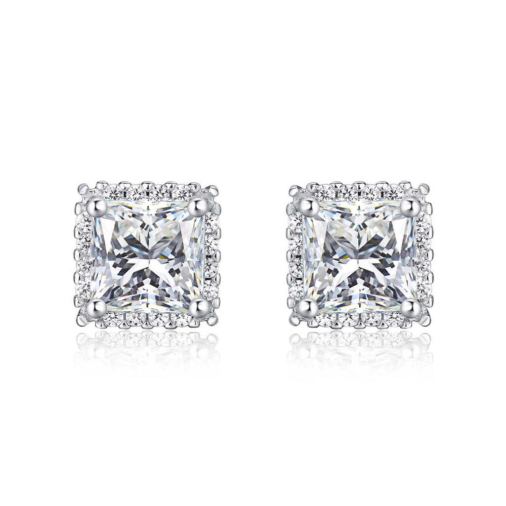 Sterling Silver Square Shaped Cubic Zirconia Stud Earrings