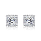 Sterling Silver Square Shaped Cubic Zirconia Stud Earrings