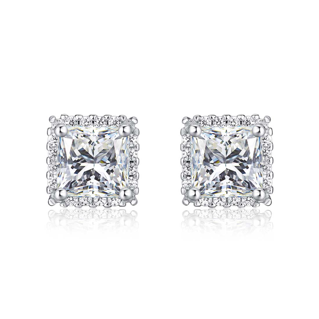 Sterling Silver Square Shaped Cubic Zirconia Stud Earrings