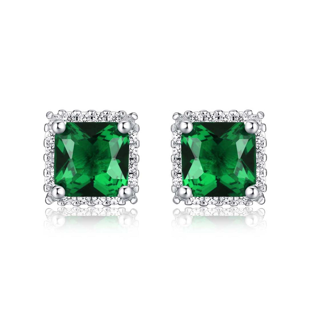 Sterling Silver Square Shaped Green Stud Earrings