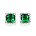 Sterling Silver Square Shaped Green Stud Earrings