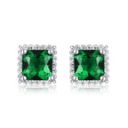 Sterling Silver Square Shaped Green Stud Earrings
