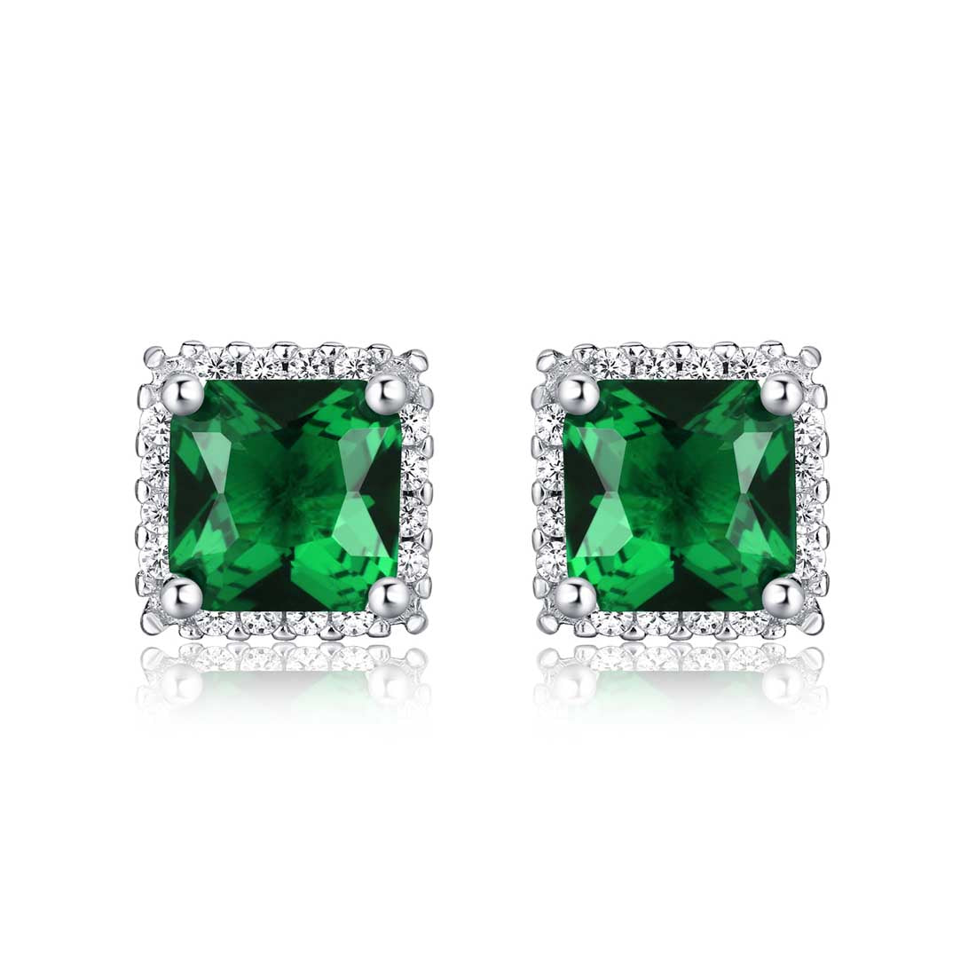 Sterling Silver Square Shaped Green Stud Earrings