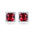Sterling Silver Square Shaped Red Stud Earrings