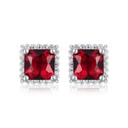 Sterling Silver Square Shaped Red Stud Earrings