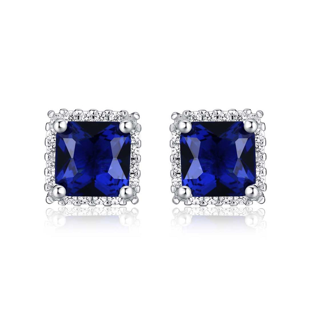 square blue stud earrings in 925 sterling silver