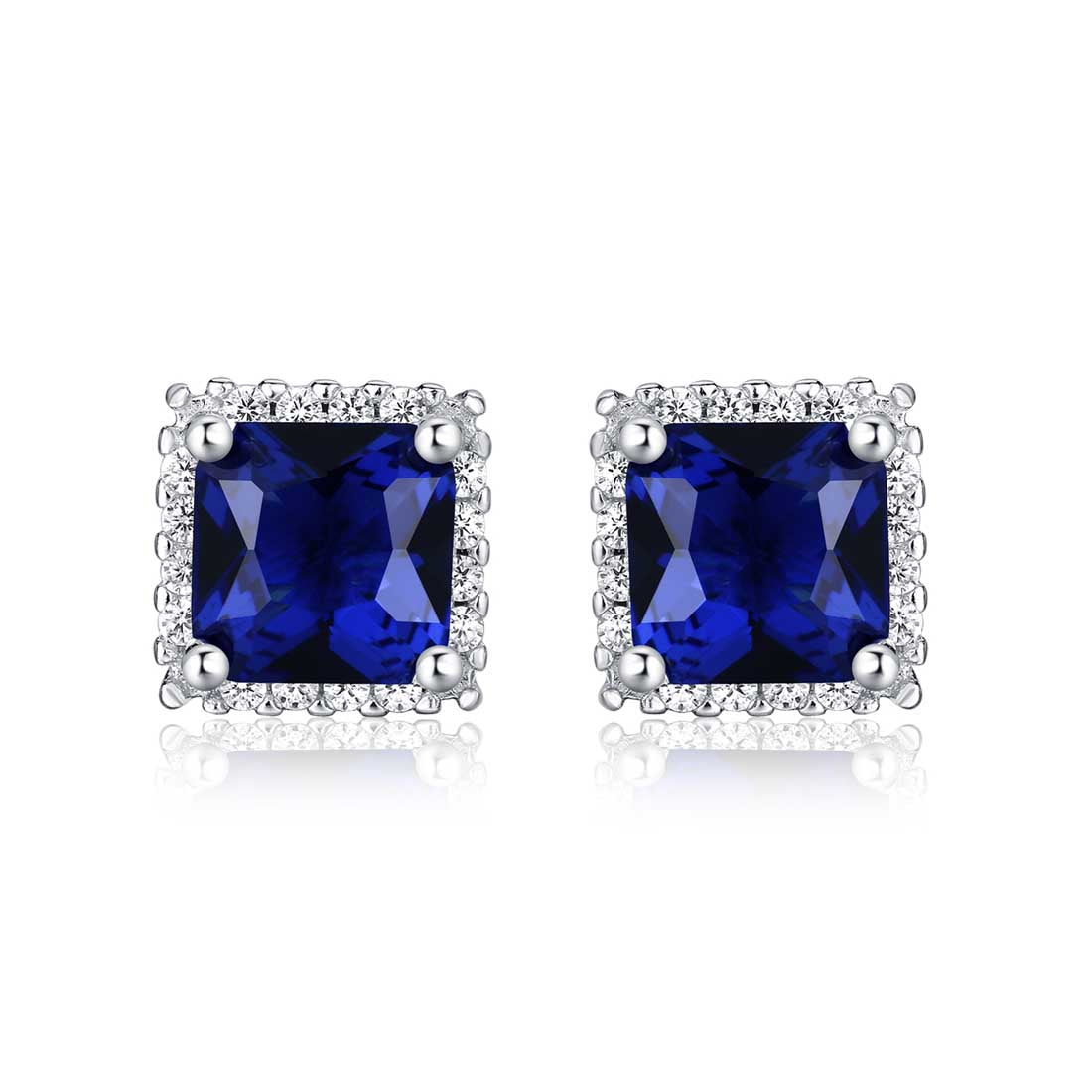 square blue stud earrings in 925 sterling silver