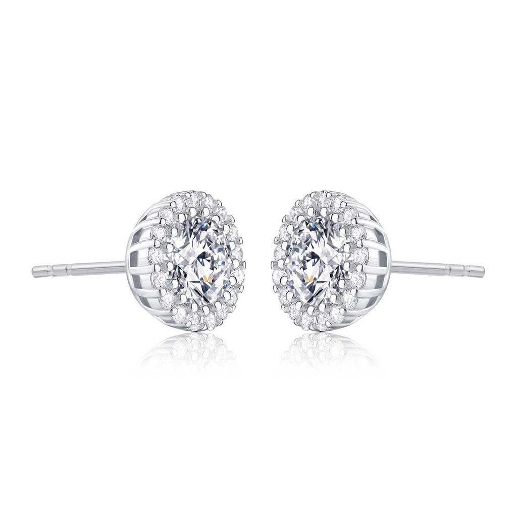 Sterling Silver Round Halo Stud Earrings