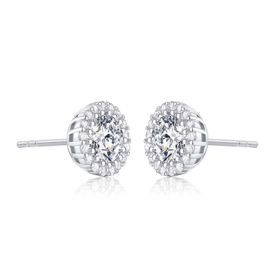 Sterling Silver Round Halo Stud Earrings