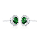 Sterling Silver Round Green Halo Stud Earrings