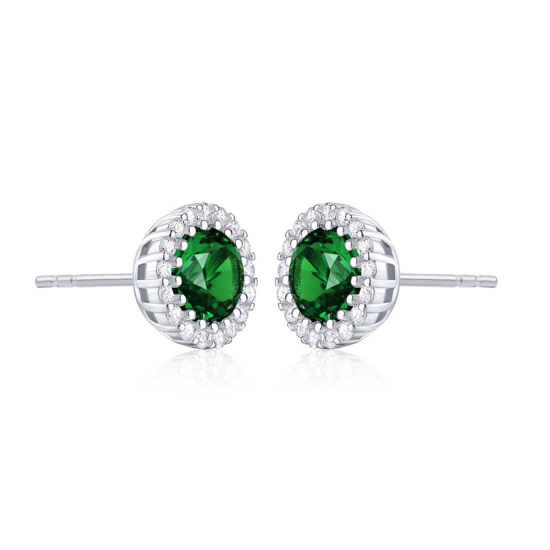 Sterling Silver Round Green Halo Stud Earrings