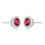 Sterling Silver Round Red Halo Stud Earrings