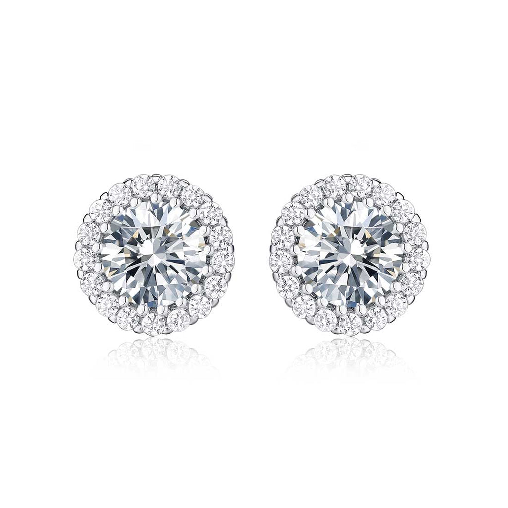 Sterling Silver Round Halo Stud Earrings