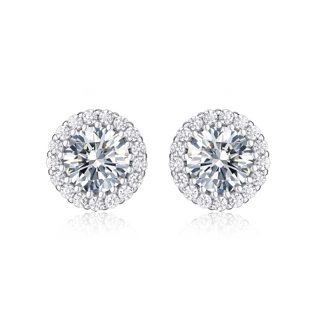 Sterling Silver Round Halo Stud Earrings