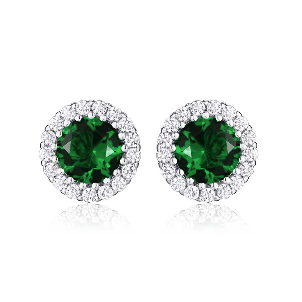 Sterling Silver Round Green Halo Stud Earrings
