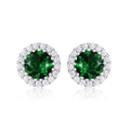 Sterling Silver Round Green Halo Stud Earrings