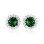 Sterling Silver Round Green Halo Stud Earrings