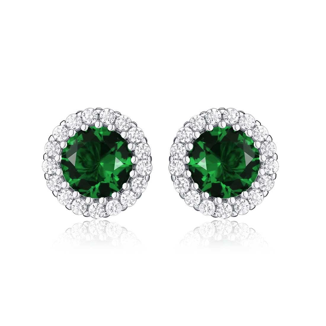 Sterling Silver Round Green Halo Stud Earrings