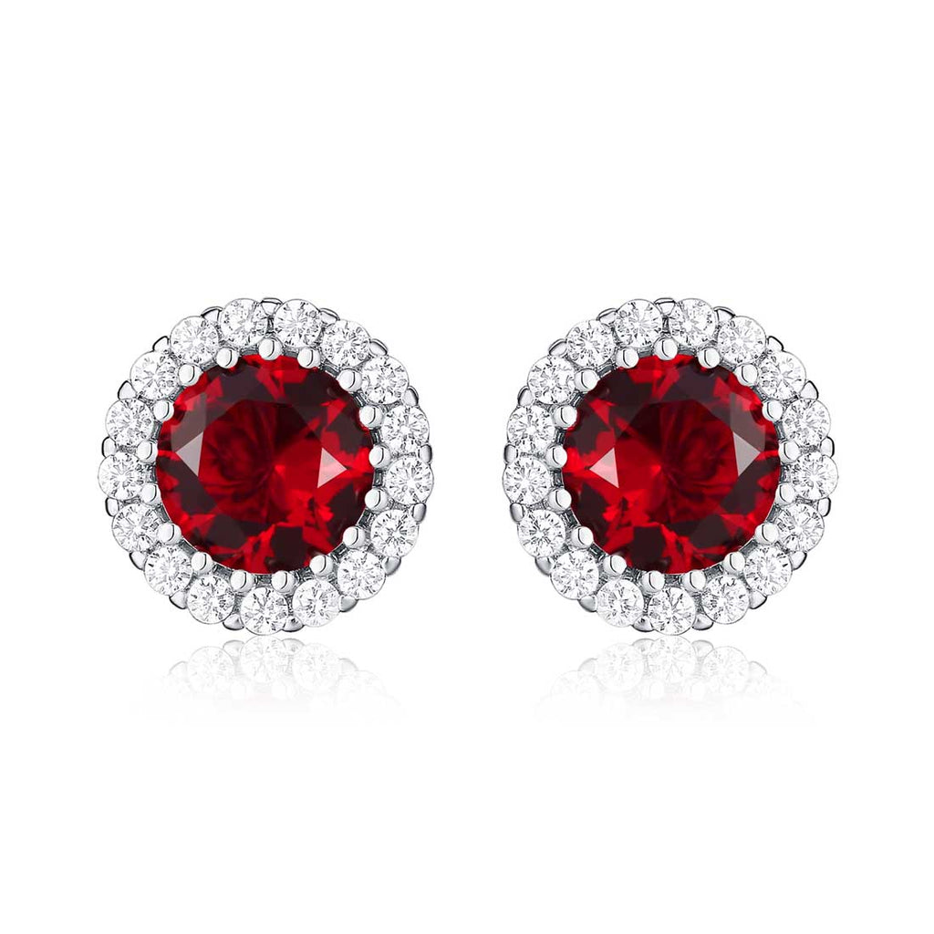 Red halo stud earrings in 925 silver