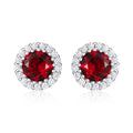 Red halo stud earrings in 925 silver