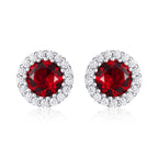 Red halo stud earrings in 925 silver
