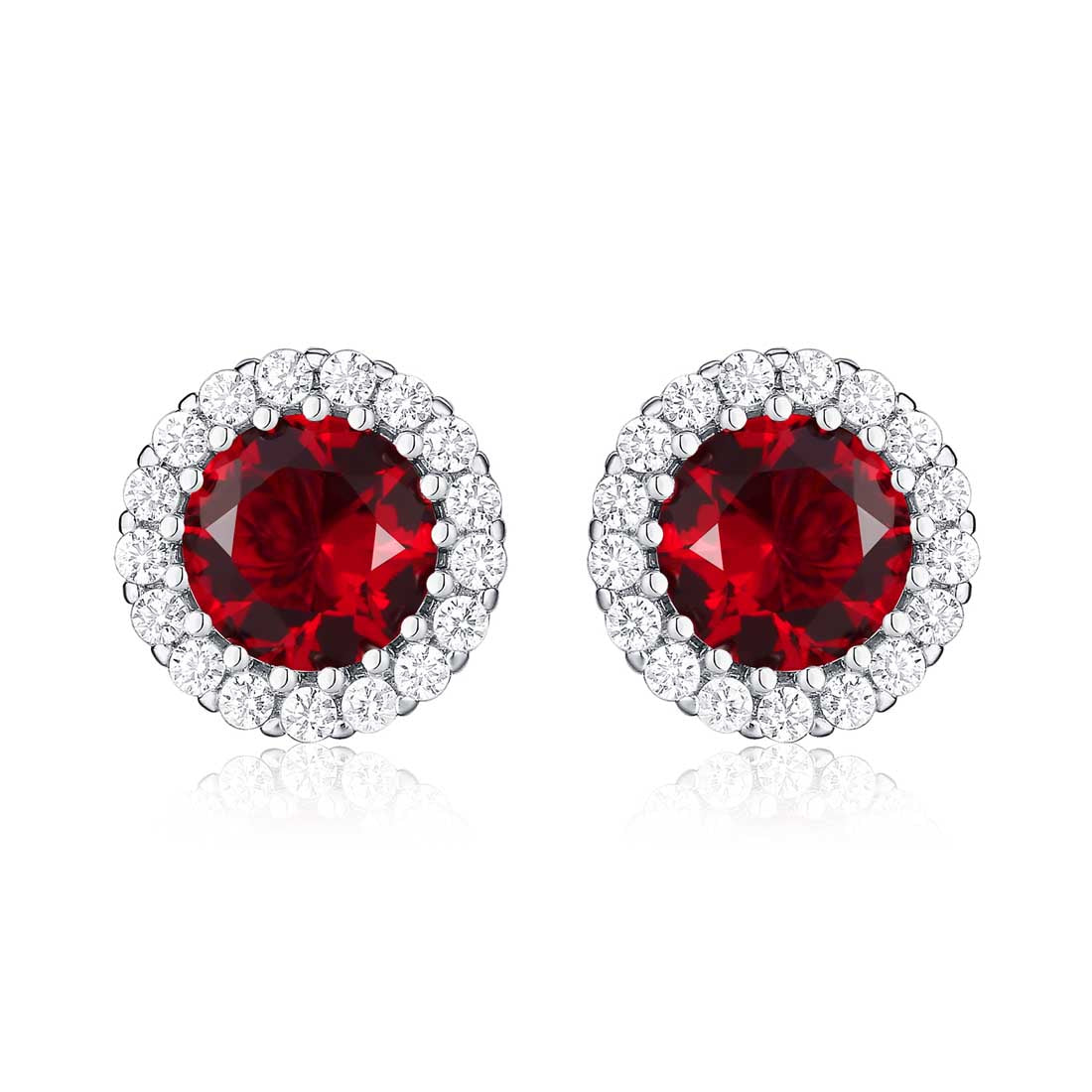 Red halo stud earrings in 925 silver