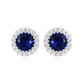 Sterling Silver Round Dark Blue Halo Stud Earrings