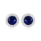 Sterling Silver Round Dark Blue Halo Stud Earrings