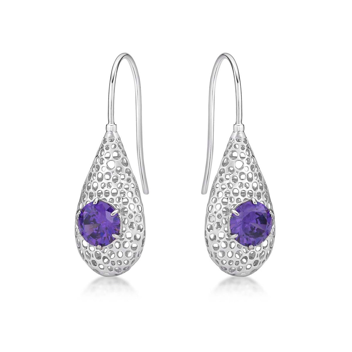 Cocoon Sterling Silver Drop Earrings, Purple Amethyst Cubic Zirconia